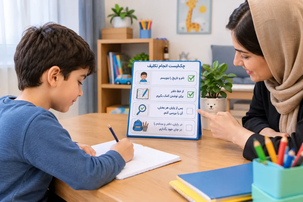 استفاده از چک‌لیست تصویری برای کمک به کودک در انجام مرحله‌به‌مرحله تکالیف و افزایش استقلال در خانه