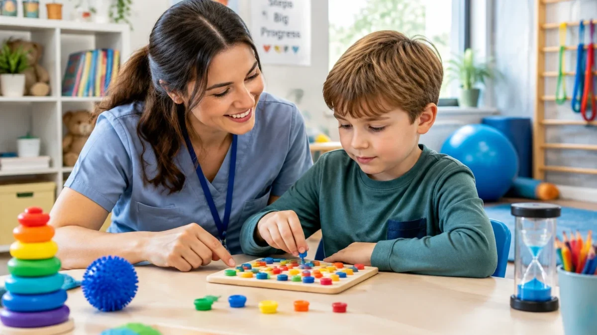 جلسه کاردرمانی ذهنی و تمرینات بهبود تمرکز برای کودک با اختلال بیش فعالی و نقص توجه ADHD در مرکز ماهان